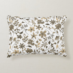 Sepia Tone Vintage Floral Print Decorative Cushion