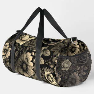 Sepia Tone Vintage Floral Print Duffle Bag