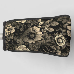 Sepia Tone Vintage Floral Print Golf Head Cover