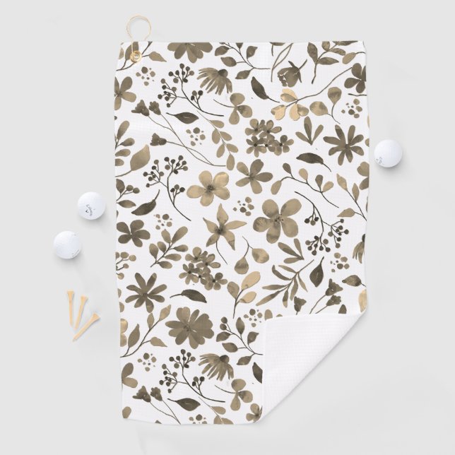 Sepia Tone Vintage Floral Print Golf Towel (InSitu)