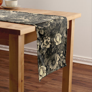 Sepia Tone Vintage Floral Print Long Table Runner