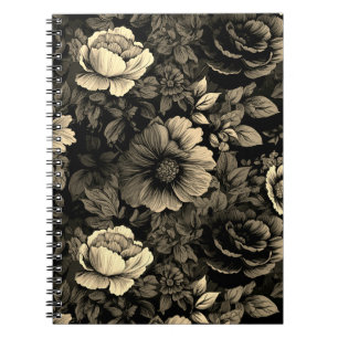 Sepia Tone Vintage Floral Print Notebook