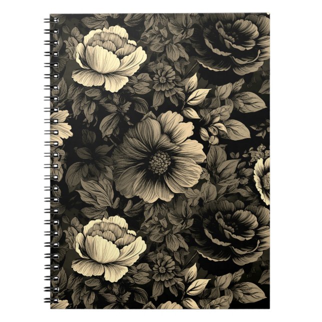 Sepia Tone Vintage Floral Print Notebook (Front)