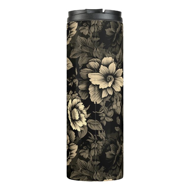 Sepia Tone Vintage Floral Print Thermal Tumbler (Back)
