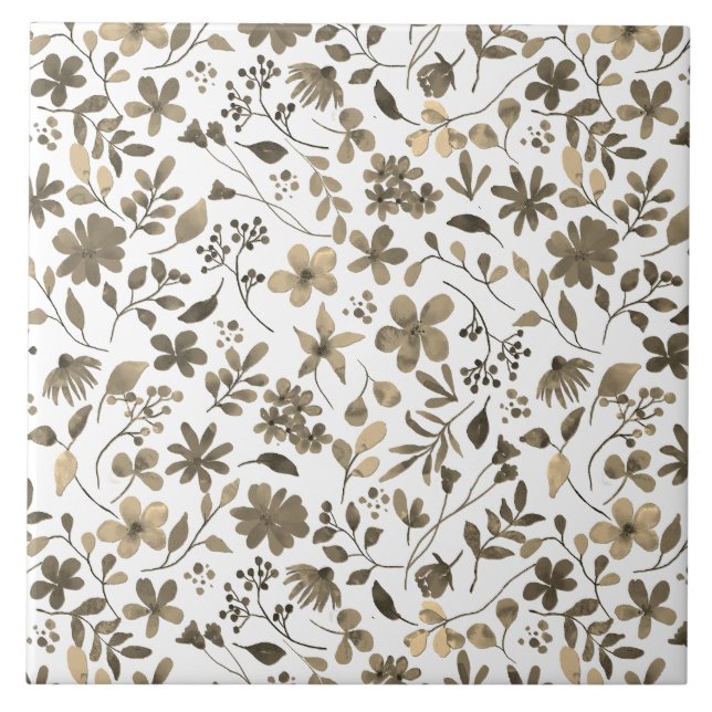 Sepia Tone Vintage Floral Print Tile (Front)