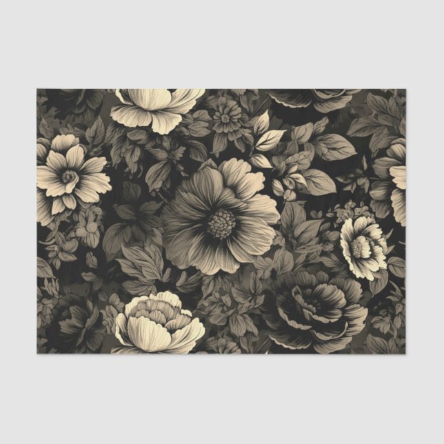 Sepia Tone Vintage Floral Print Tissue Paper (Front)
