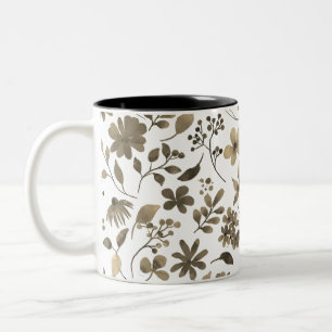 Sepia Tone Vintage Floral Print Two-Tone Coffee Mug
