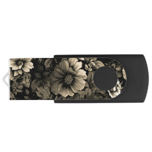 Sepia Tone Vintage Floral Print USB Flash Drive
