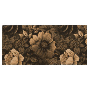 Sepia Tone Vintage Floral Print Wood USB Flash Drive