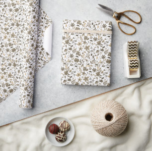 Sepia Tone Vintage Floral Print Wrapping Paper