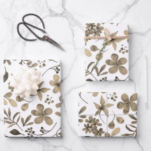 Sepia Tone Vintage Floral Print Wrapping Paper Sheet