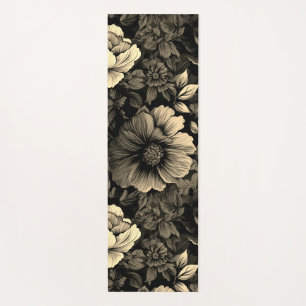 Sepia Tone Vintage Floral Print Yoga Mat