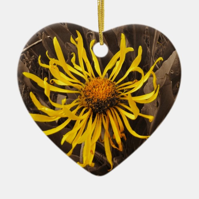Sepia tone Yellow wildflowers Ceramic Tree Decoration (Front)