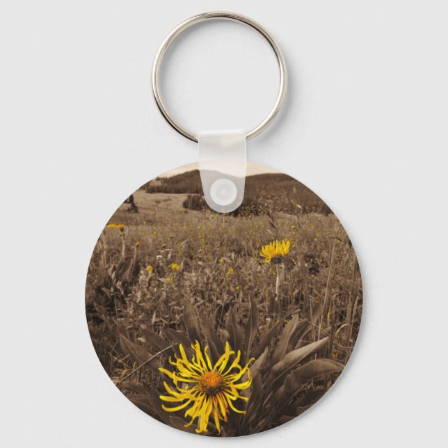 Sepia tone Yellow wildflowers Key Ring (Front)