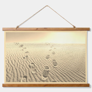 Sepia-toned Footsteps in Desert Landscape Hanging Tapestry