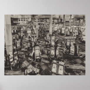 Sepia toned Vegas Casino Slot Machines Poster