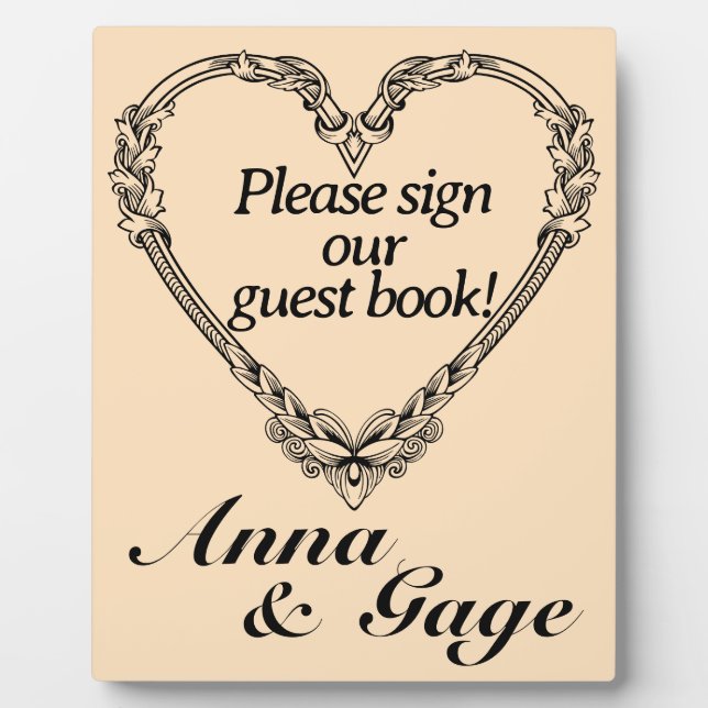 Sepia-Toned Victorian Heart Wedding Plaque (Front)