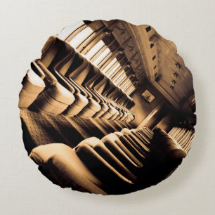Sepia Train Seats Round Cushion