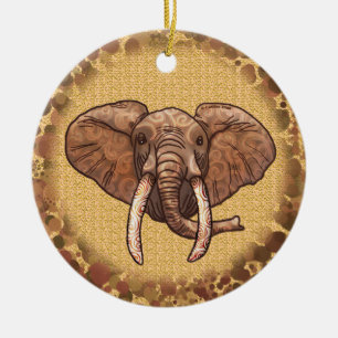 Sepia Tribal Elephant round ceramic ornament