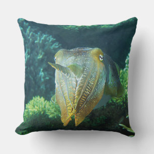 Sepia Up Close! Shimmering Squid at Coral Reef Cushion
