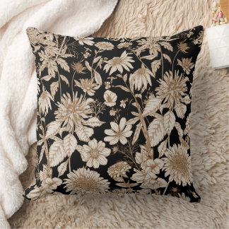 Sepia Vintage Botanical Etching Sketch Wildflower Cushion