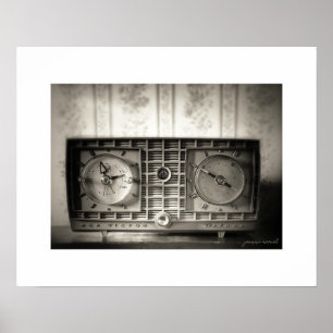 Sepia Vintage Clock Radio Poster Print