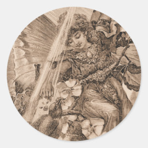 Sepia Vintage Faerie and Birds Stickers