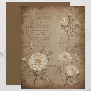 Sepia Vintage Ivory Roses Memories Scrapbook Paper