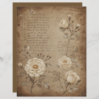 Sepia Vintage Ivory Roses Memories Scrapbook Paper