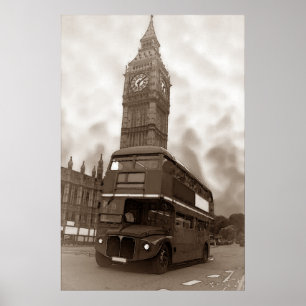 Sepia Vintage London Bus Big Ben Poster