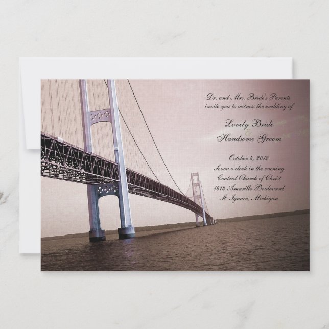 Sepia Vintage Mackinac Bridge Wedding Invitation (Front)