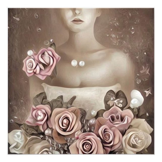 Sepia & Vintage Pink Rose Bride Photo Print (Front)
