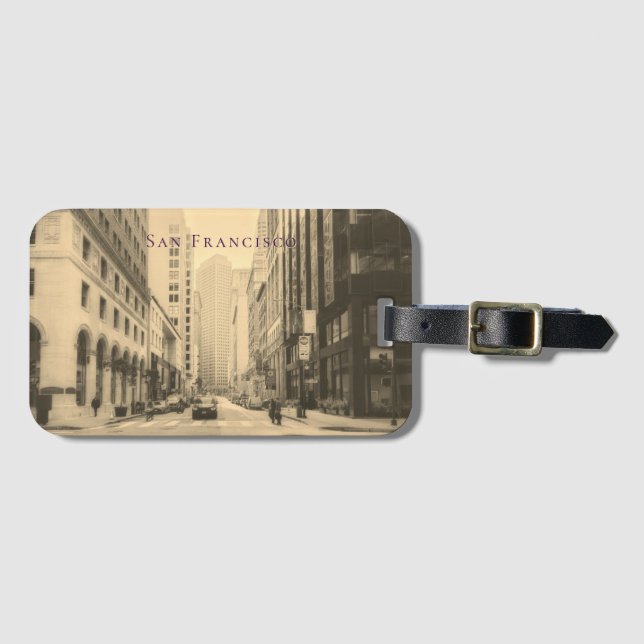 Sepia Vintage San Francisco Downtown  Luggage Tag (Front Horizontal)