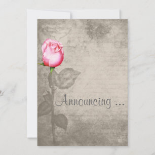 Sepia Vintage Spot Colour Pink Rose Wedding Invitation