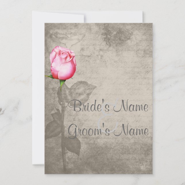 Sepia Vintage Spot Colour Pink Rose Wedding Invitation (Front)