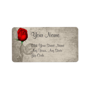 Sepia Vintage Spot Colour Red Rosebud Wedding Label