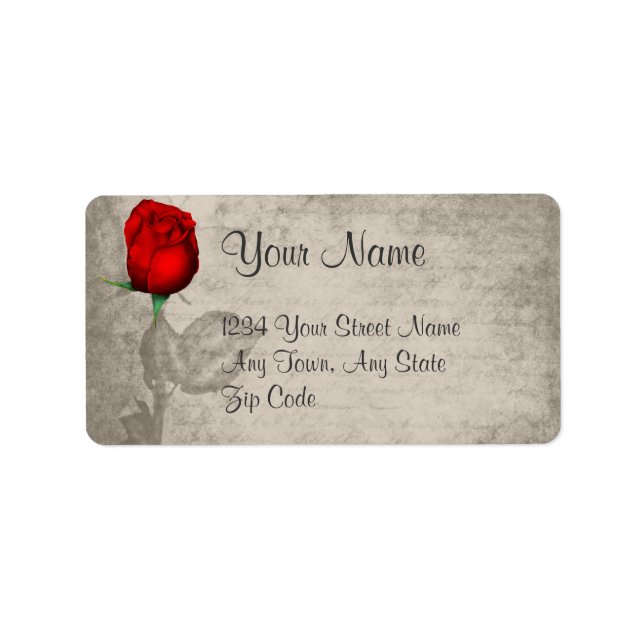 Sepia Vintage Spot Colour Red Rosebud Wedding Label (Front)