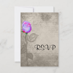 Sepia Vintage Spot Colour Rose Bud Wedding RSVP Card