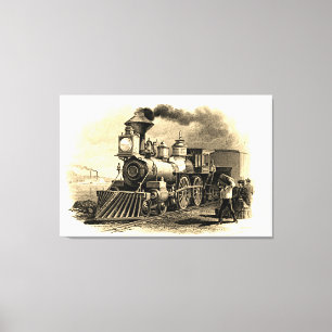 Sepia Vintage Steam Train Engine 48" x 32" Canvas Print
