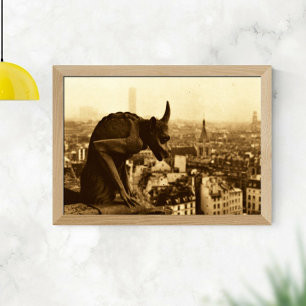 Sepia Vintage Stone Paris Gargoyle Photo Poster