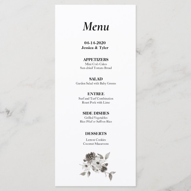 Sepia Watercolor Wedding or Event Menu (Front)