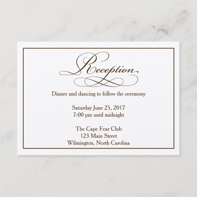 Sepia Wedding Reception Details Card (Front)