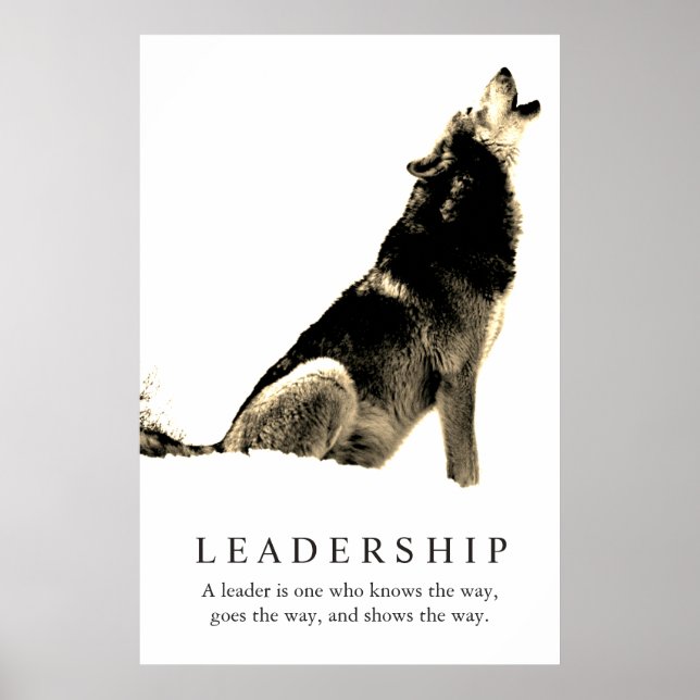 Sepia White Inspirational Leadership Wolf Poster (Front)