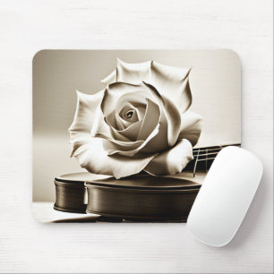 Sepia White Rose On Violin Mouse Mat