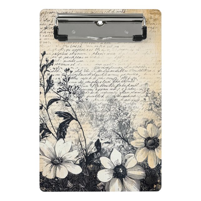 Sepia Wildflower Manuscript Botanical Art Mini Clipboard (Front)