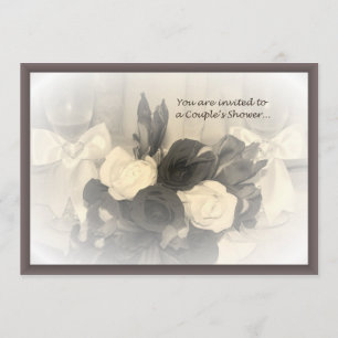 Sepia Winglasses and Flowers Couple's Invitation