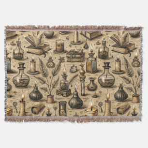 Sepia Witchcraft Alchemy Books Potion Vintage Throw Blanket