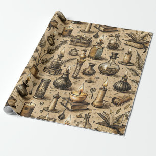 Sepia Witchcraft Alchemy Books Potion Vintage Wrapping Paper