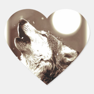 Sepia Wolf & Moon Heart Sticker
