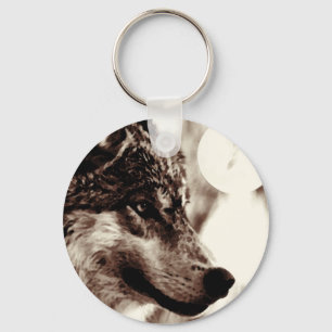 Sepia Wolf & Moon Key Ring